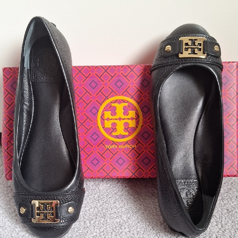 Tory Burch Black Flats with Gold Detail